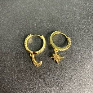Gold Moon and Star Hoop Earrings